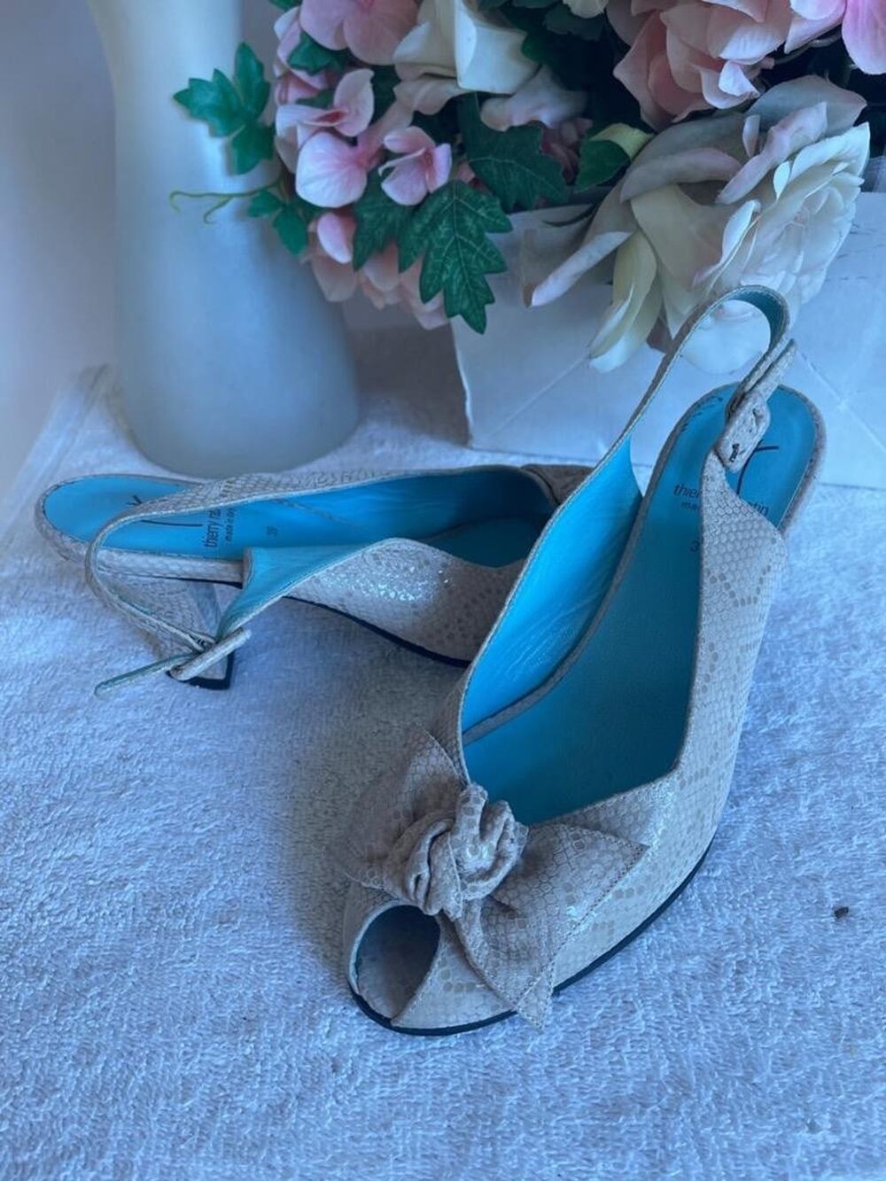 Thierry Rabotin embossed snake 'Star' Slingback Bow Sandal SIZE 39 US 9(900